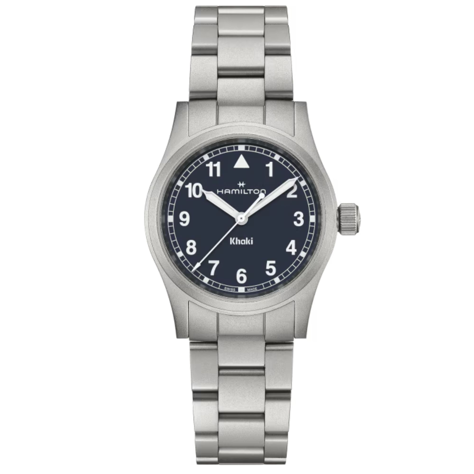 Hamilton Khaki Field quartz watch, blue dial, 33 mm steel bracelet