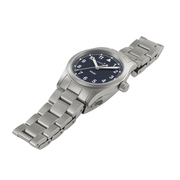 Hamilton Khaki Field quartz watch, blue dial, 38 mm steel bracelet