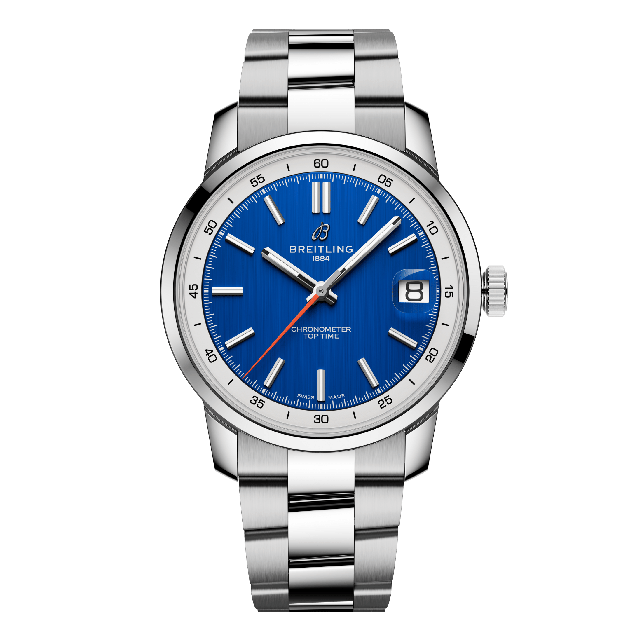 Montre Breitling Top Time B31 automatique cadran bleu bracelet acier 38 mm