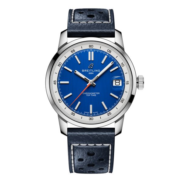 Montre Breitling Top Time B31 automatique cadran bleu bracelet cuir 38 mm