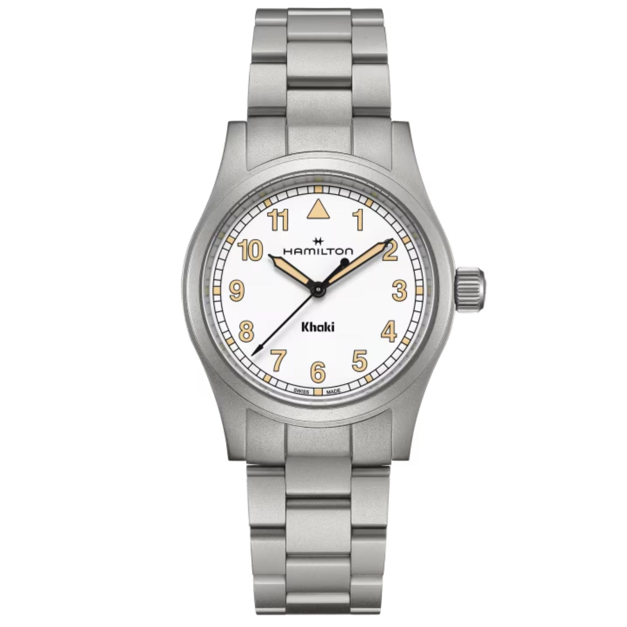 Montre Hamilton Khaki Field quartz cadran blanc bracelet acier 33 mm