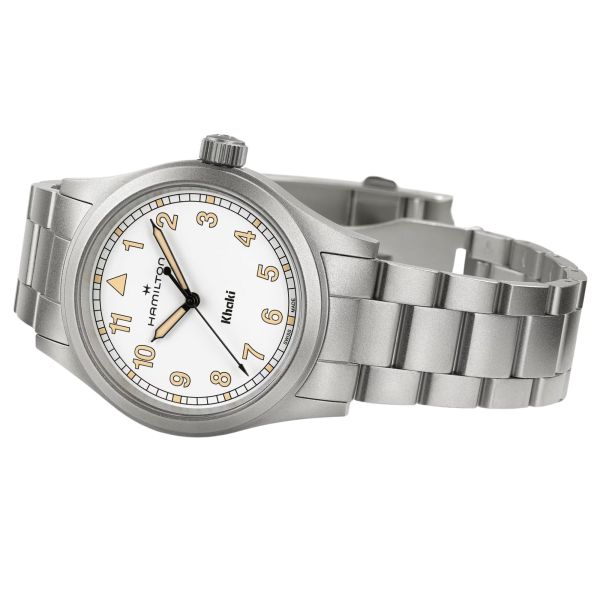 Hamilton Khaki Field quartz watch, white dial, 33 mm steel bracelet