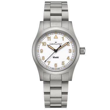 Montre Hamilton Khaki Field quartz cadran blanc bracelet acier 38 mm