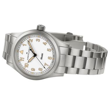 Montre Hamilton Khaki Field quartz cadran blanc bracelet acier 38 mm