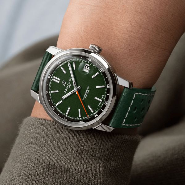 Breitling Top Time B31 automatic green dial leather strap 38 mm