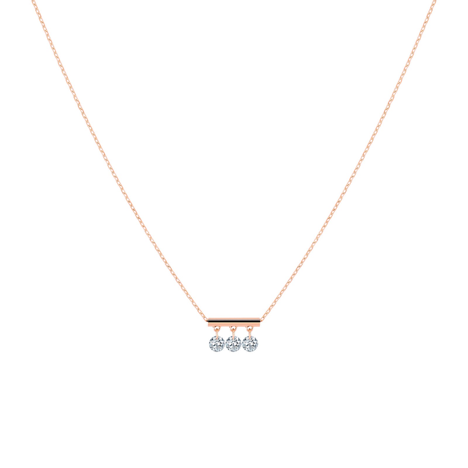 Collier La Brune et La Blonde Pampilles en or rose 3 diamants taille brillant 0,30 carat