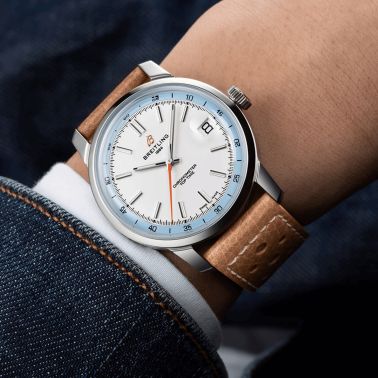 Breitling Top Time B31 automatic white dial leather strap 38 mm