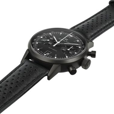 Montre Hamilton Intra-Matic automatique chronographe cadran noir bracelet cuir noir et blanc 40 mm