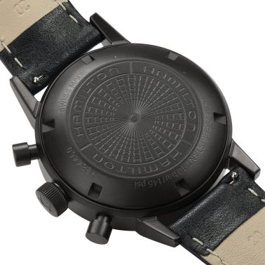 Montre Hamilton Intra-Matic automatique chronographe cadran noir bracelet cuir noir et jaune 40 mm