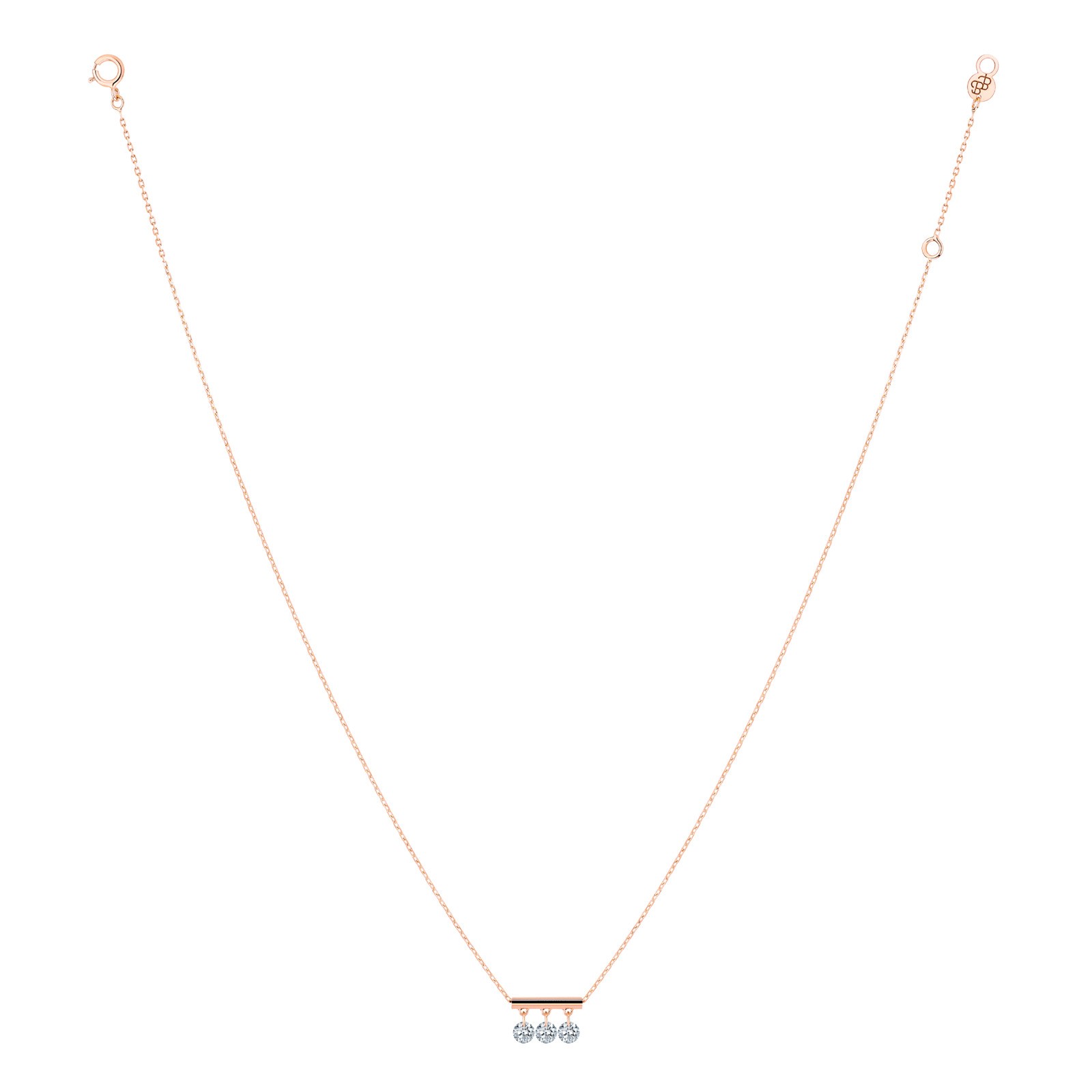 Collier La Brune et La Blonde Pampilles en or rose 3 diamants taille brillant 0,30 carat