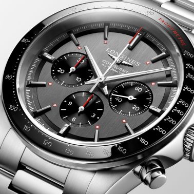 Longines Conquest Chronograph auto Ski Edition, anthracite dial, 42 mm steel bracelet