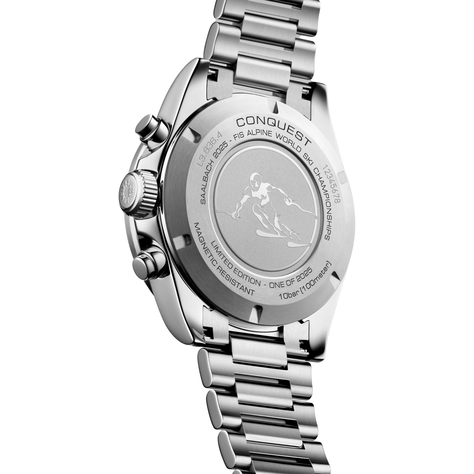 Montre Longines Conquest Chronographe auto Ski Edition cadran anthracite bracelets acier et caoutchouc noir 42 mm