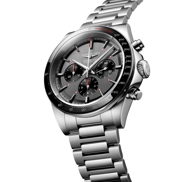 Montre Longines Conquest Chronographe auto Ski Edition cadran anthracite bracelets acier et caoutchouc noir 42 mm