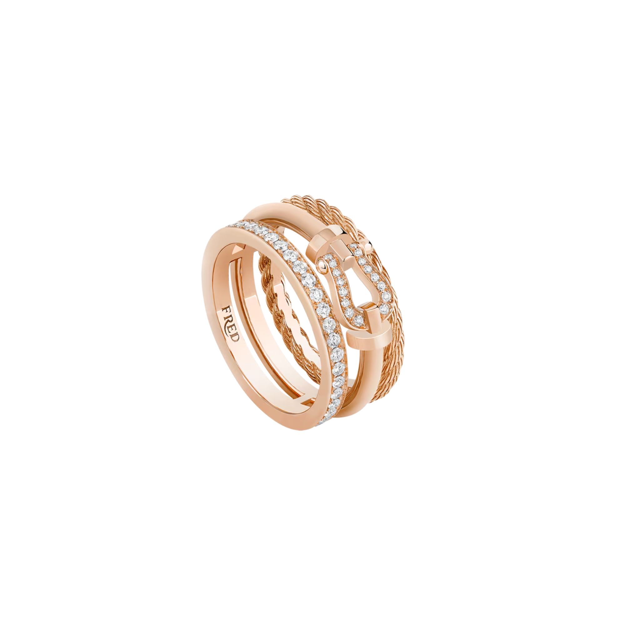 Bague FRED Force 10 Rise en or rose semi pavée de diamants