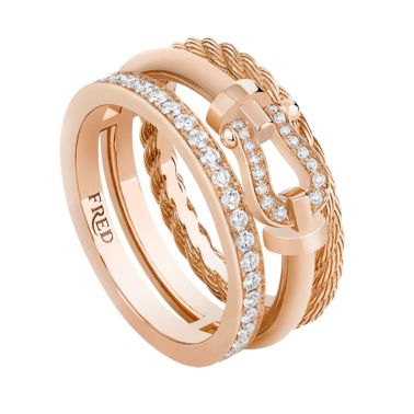 Bague FRED Force 10 Rise en or rose semi pavée de diamants