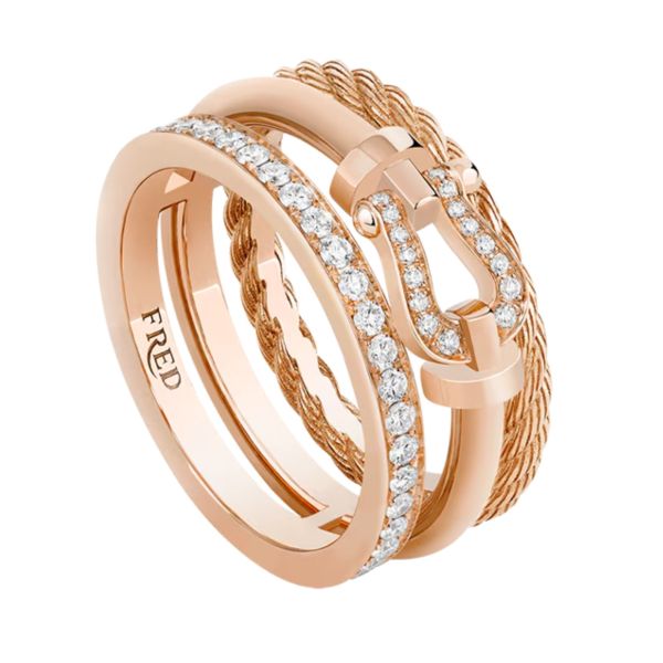 Bague FRED Force 10 Rise en or rose semi pavée de diamants