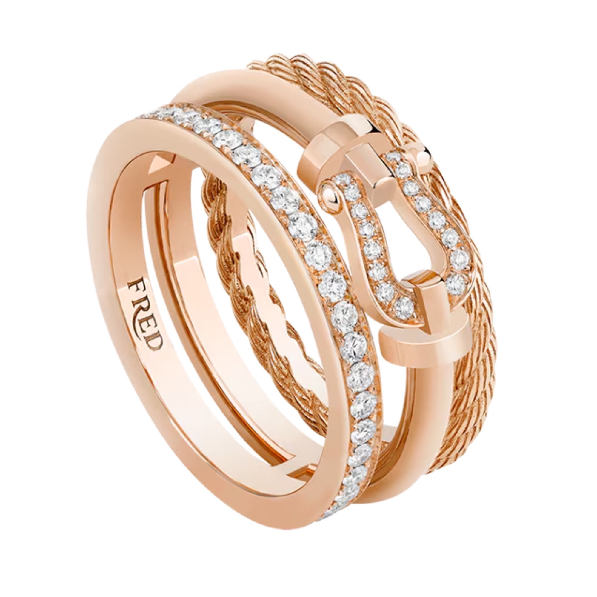 Bague FRED Force 10 Rise en or rose semi pavée de diamants