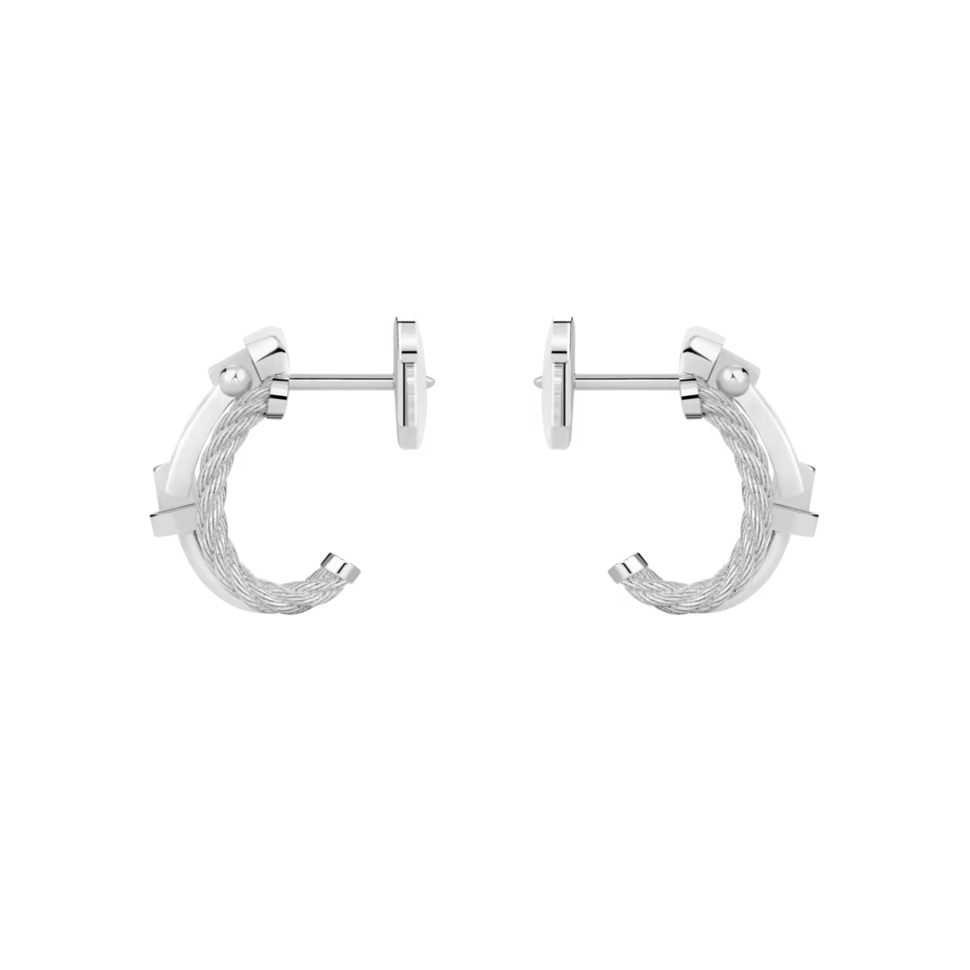 Boucles d'oreilles FRED Force 10 Rise petit modèle en or blanc et diamants