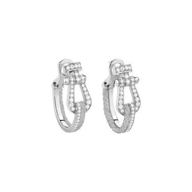 FRED Force 10 Rise Large Model Earrings in White Gold with Paved Diamonds