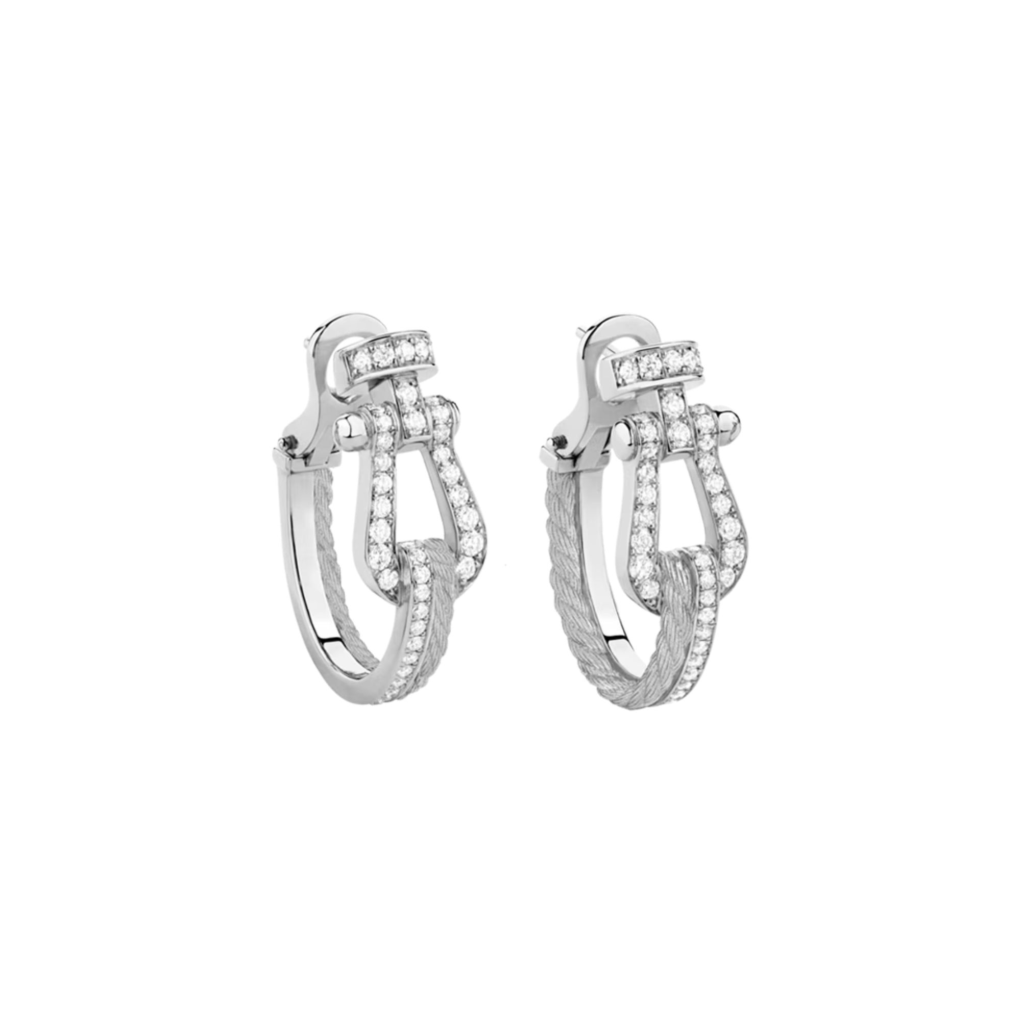 FRED Force 10 Rise Large Model Earrings in White Gold with Paved Diamonds
