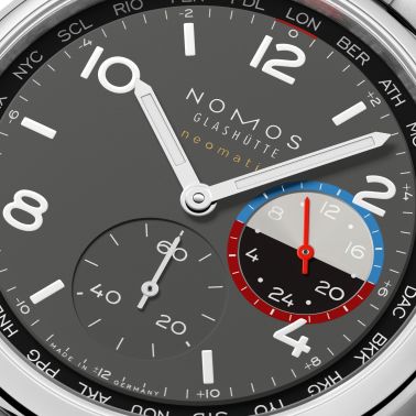 Montre Nomos Club Sport Neomatik Worldtimer Volcano sapphire back - Limited edition 40 mm steel bracelet