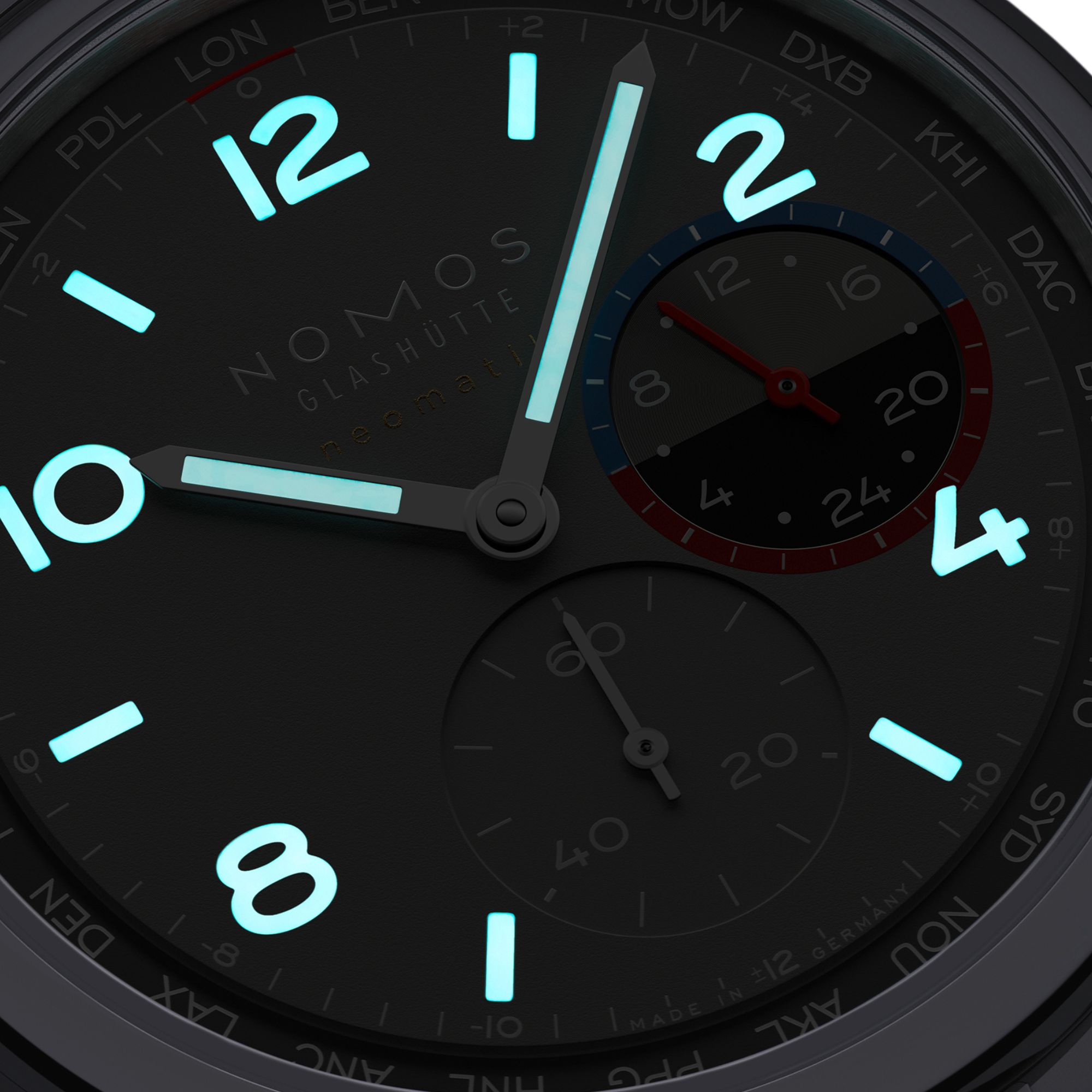 Montre Nomos Club Sport Neomatik Worldtimer Volcano sapphire back - Limited edition 40 mm steel bracelet