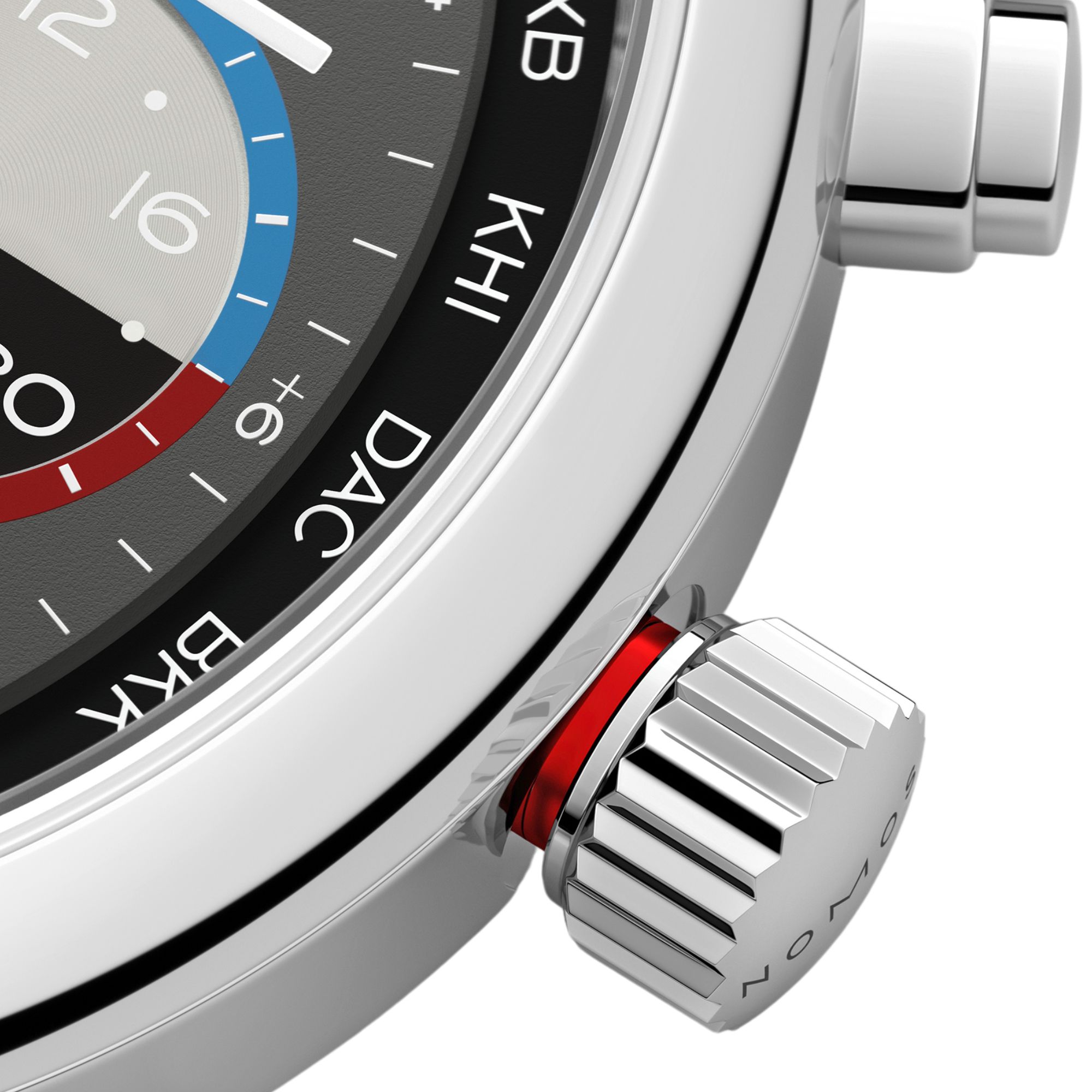 Montre Nomos Club Sport Neomatik Worldtimer Volcano fond saphir - Ed. Limitée bracelet acier 40 mm