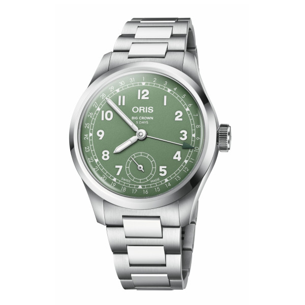 Montre Oris Big Crown Pointer Date Calibre 403 automatique cadran vert bracelet acier 38 mm