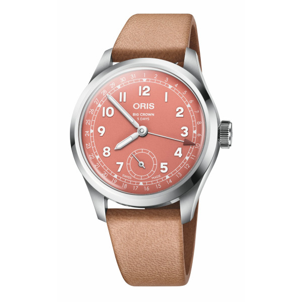 Montre Oris Big Crown Pointer Date Calibre 403 automatique cadran terracotta bracelet cuir brun 38 mm