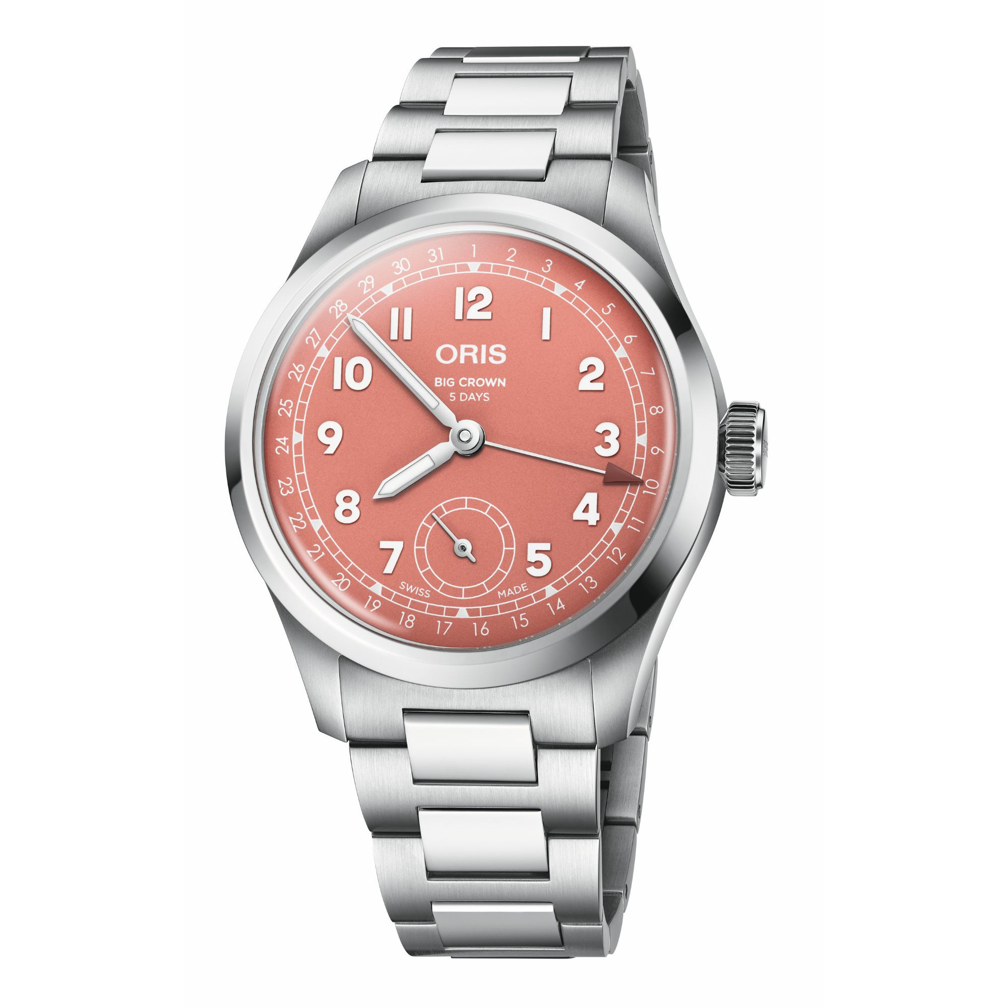 Montre Oris Big Crown Pointer Date Calibre 403 automatique cadran terracotta bracelet acier 38 mm