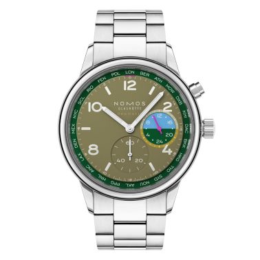 Montre Nomos Club Sport Neomatik Worldtimer Jungle fond saphir - Ed. Limitée bracelet acier 40 mm