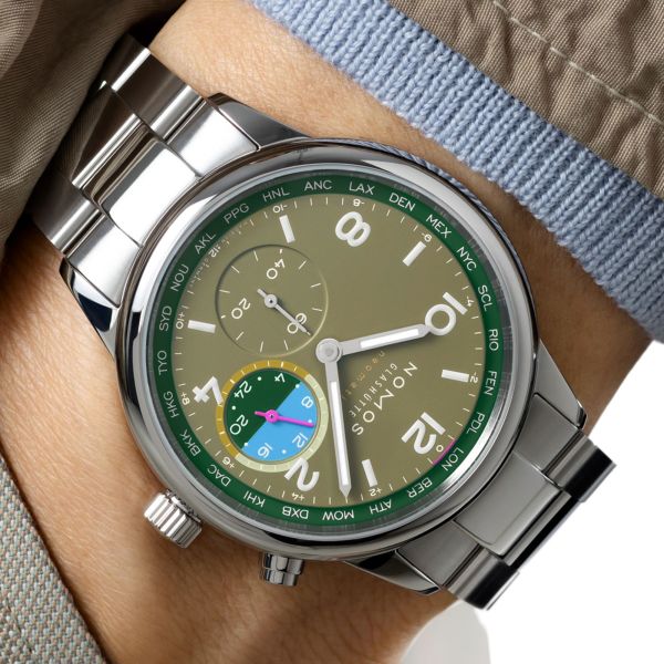 Montre Nomos Club Sport Neomatik Worldtimer Jungle sapphire back - Limited edition 40 mm steel bracelet