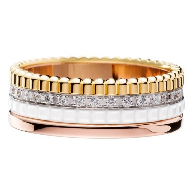 Bague Boucheron Quatre White Edition small trois ors diamants et céramique blanche JRG01597