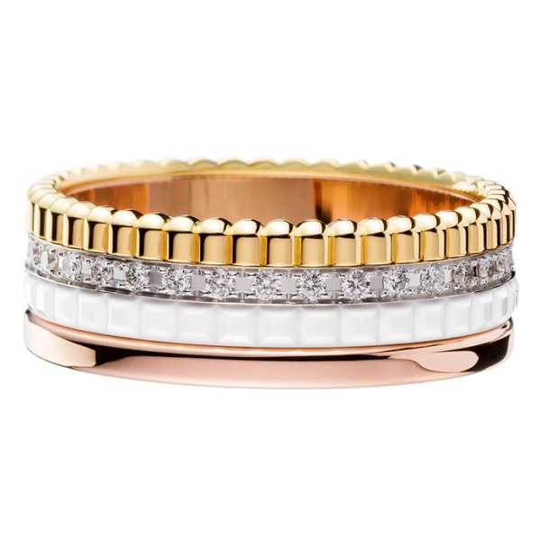 Bague Boucheron Quatre White Edition small trois ors diamants et céramique blanche JRG01597