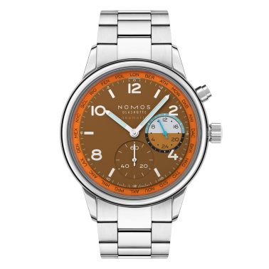 Montre Nomos Club Sport Neomatik Worldtimer Canyon sapphire back - Limited edition 40 mm steel bracelet