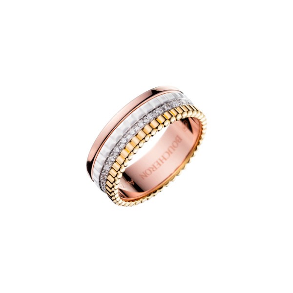 Bague Boucheron Quatre White Edition small trois ors diamants et céramique blanche