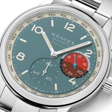 Montre Nomos Club Sport Neomatik Worldtimer Glacier sapphire back - Limited edition 40 mm steel bracelet
