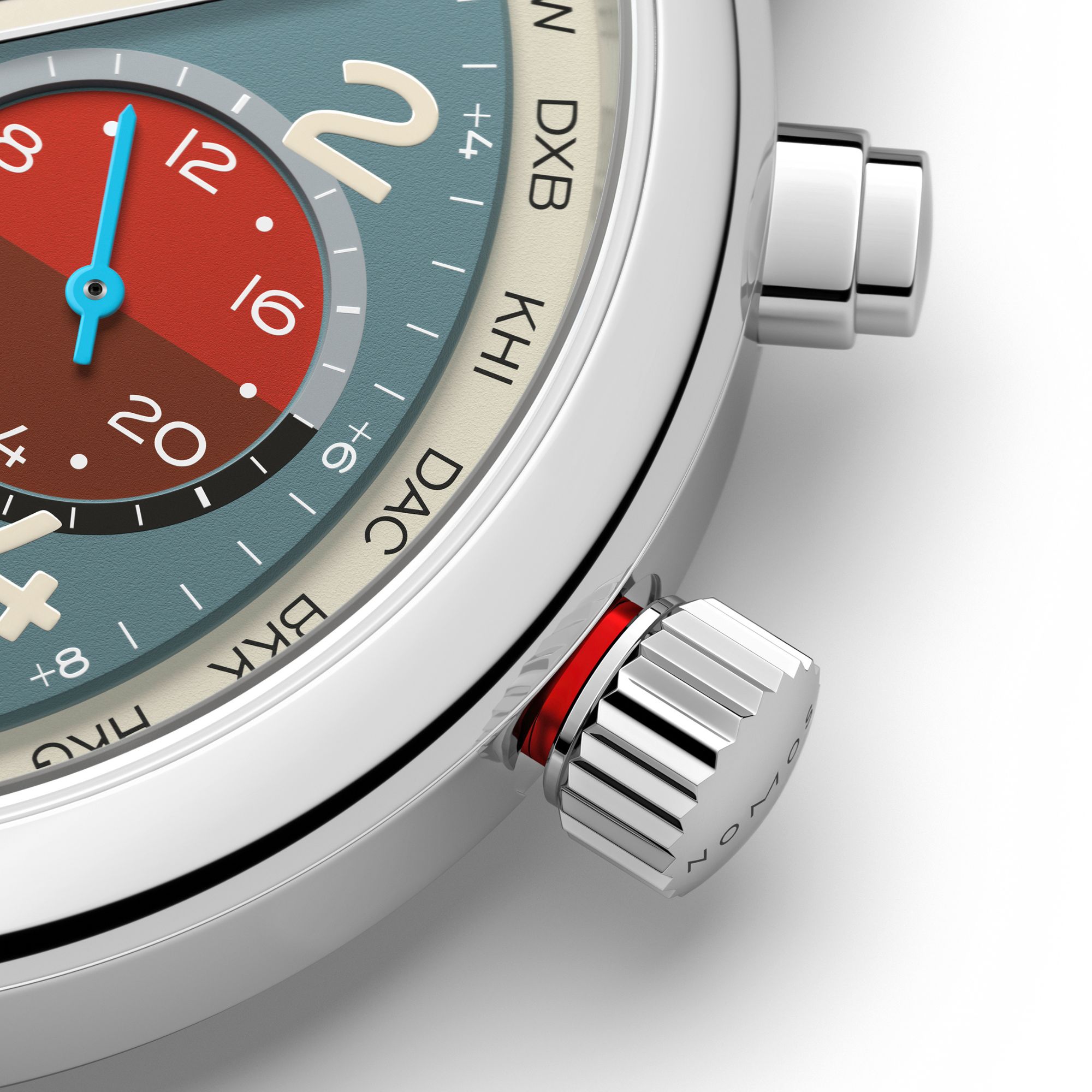 Montre Nomos Club Sport Neomatik Worldtimer Glacier fond saphir - Ed. Limitée bracelet acier 40 mm