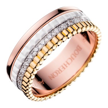 Bague Boucheron Quatre White Edition small trois ors diamants et céramique blanche JRG01597