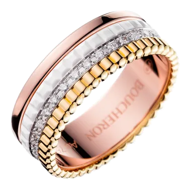 Bague Boucheron Quatre White Edition small trois ors diamants et céramique blanche JRG01597