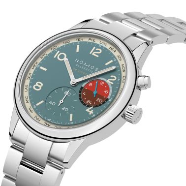 Montre Nomos Club Sport Neomatik Worldtimer Glacier sapphire back - Limited edition 40 mm steel bracelet