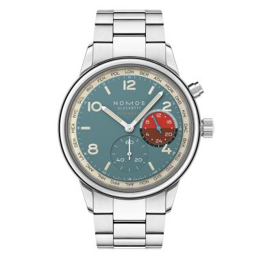 Montre Nomos Club Sport Neomatik Worldtimer Glacier sapphire back - Limited edition 40 mm steel bracelet