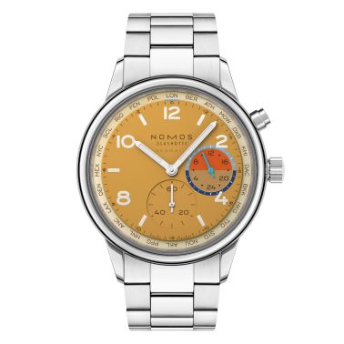 Montre Nomos Club Sport Neomatik Worldtimer Dune fond saphir - Ed. Limitée bracelet acier 40 mm