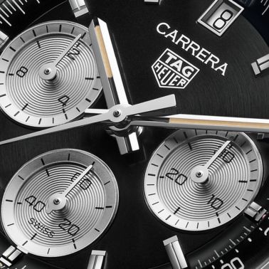 TAG Heuer Carrera Chronograph "Glassbox" automatic black dial "beads-of-rice" steel bracelet 39 mm