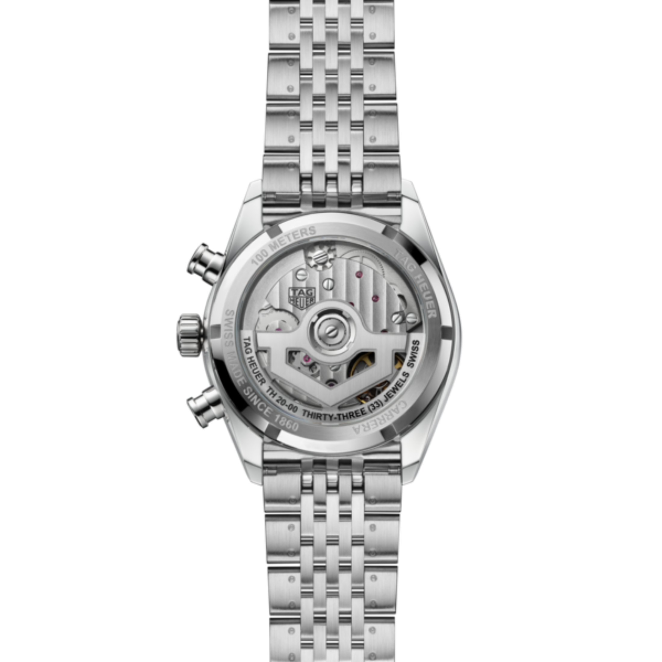 TAG Heuer Carrera Chronograph "Glassbox" automatic black dial "beads-of-rice" steel bracelet 39 mm