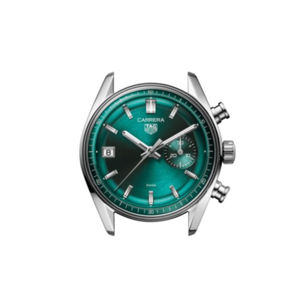 Montre TAG Heuer Carrera Chronographe DATO automatique cadran vert bracelet acier "grains de riz" 39 mm