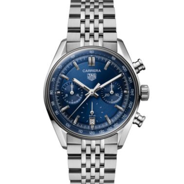Montre TAG Heuer Carrera Chronograph "Glassbox" automatique cadran bleu bracelet acier "grains de riz" 39 mm