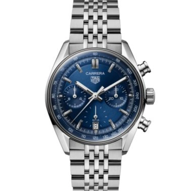TAG Heuer Carrera Chronograph "Glassbox" automatic blue dial "beads-of-rice" steel bracelet 39 mm