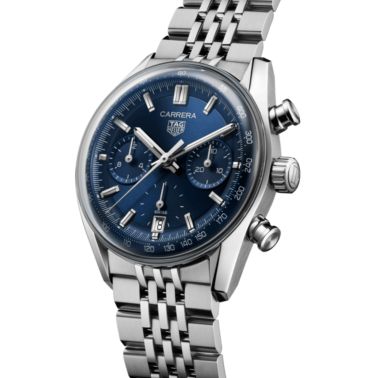 Montre TAG Heuer Carrera Chronograph "Glassbox" automatique cadran bleu bracelet acier "grains de riz" 39 mm