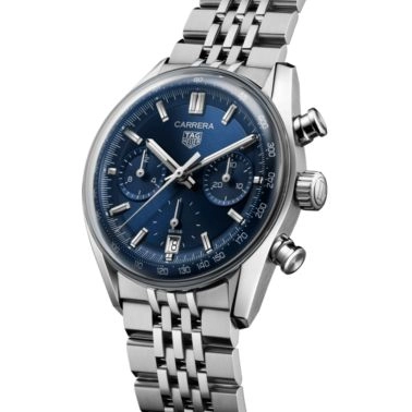 Montre TAG Heuer Carrera Chronograph "Glassbox" automatique cadran bleu bracelet acier "grains de riz" 39 mm
